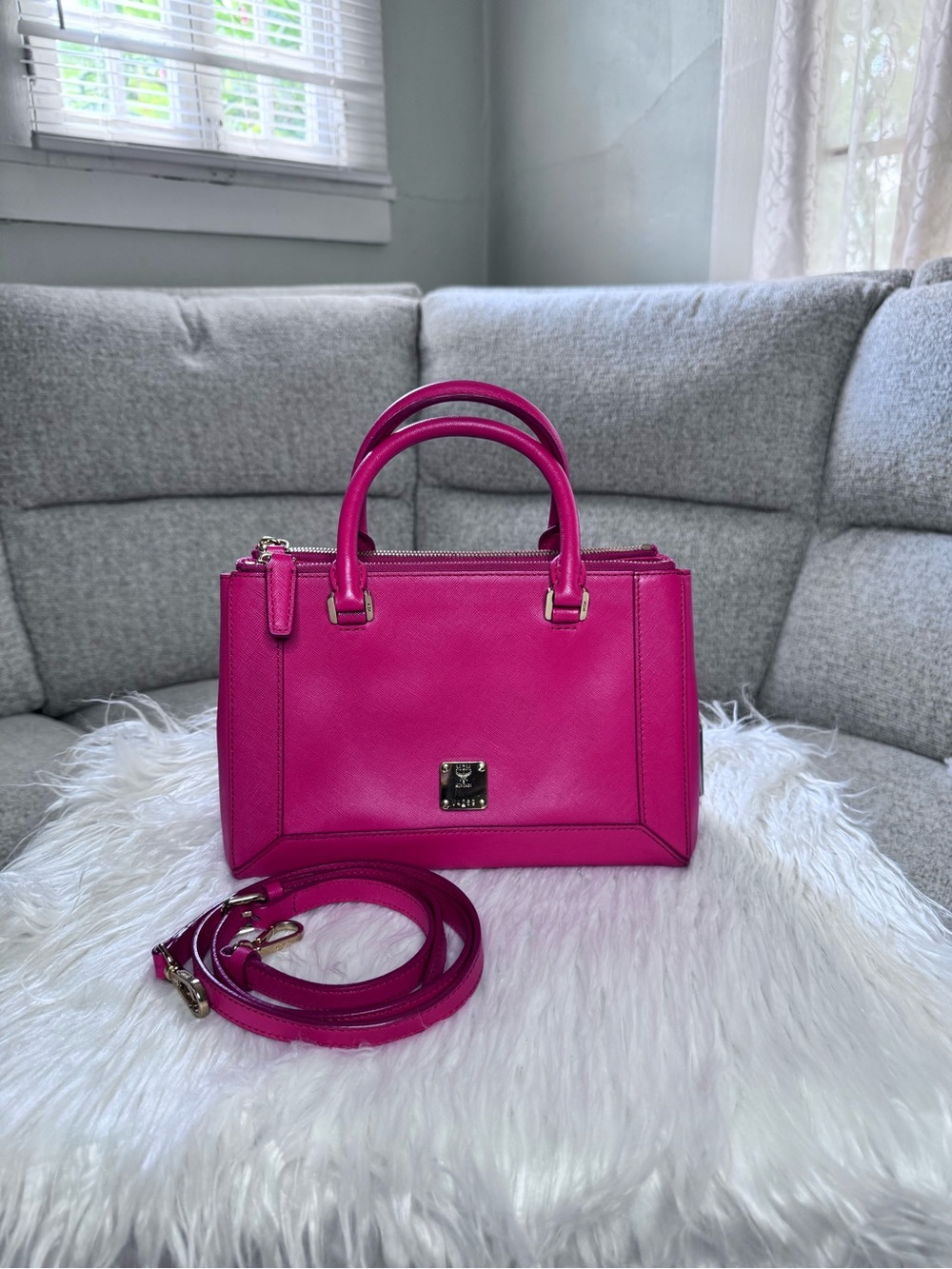MCM Pink Saffiano Satchel Tote Bag